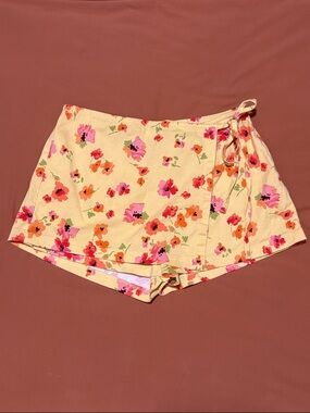 Skort wrap tie floral cotton shorts